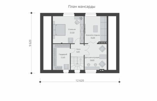 Проект одноэтажного жилого дома с мансардой и террасой